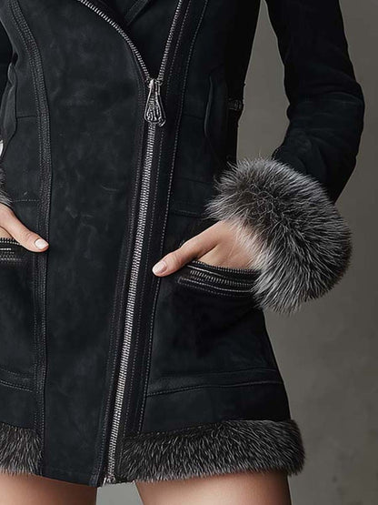 Microfiber Suede Coat With Luxe Fur Trim