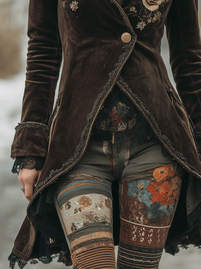 Bohemian Romance Brown Floral Embroidered Suede Jacket