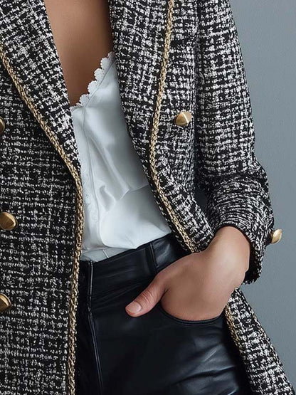 Tweed Double-Breasted Blazer With Gold Trim