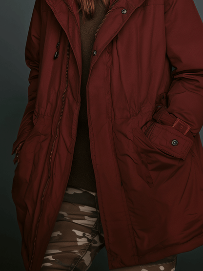 Vintage-Inspired Burgundy Utility Parka Jacket