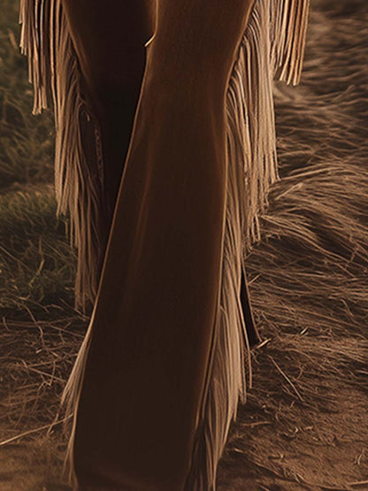 【24-hour shipping out】Vintage Western Brown Fringe Flared Jeans