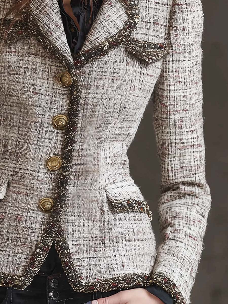 French Tweed Fitted Blazer With Contrast Trim