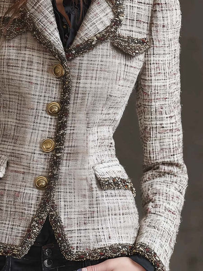 French Tweed Fitted Blazer With Contrast Trim