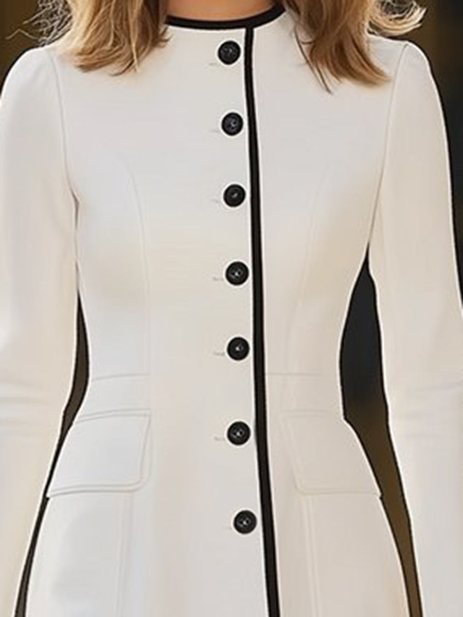 【24-hour shipping out】Light Luxury Contrasting Hem Round Neck Dress