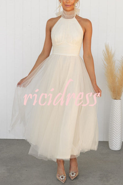 Fairy Vibes Tulle Gathered Detail Halter Maxi Dress