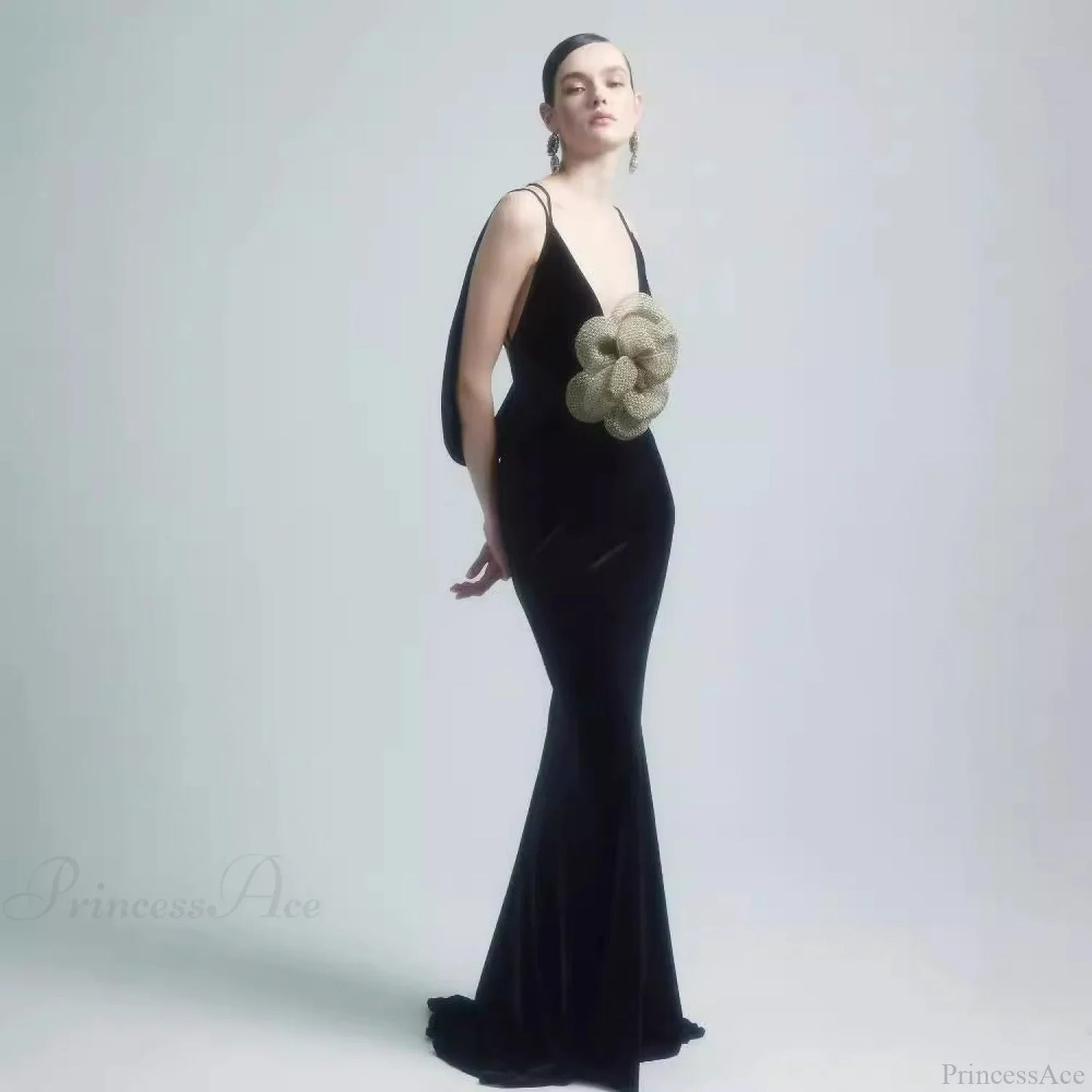 3D Floral Backless Satin Prom Dress