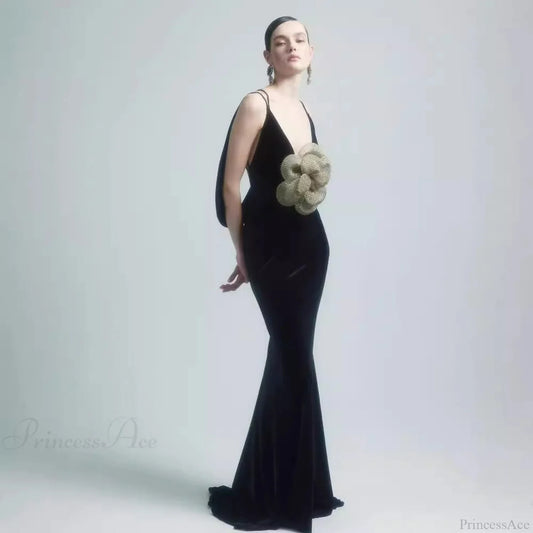 3D Floral Backless Satin Prom Dress