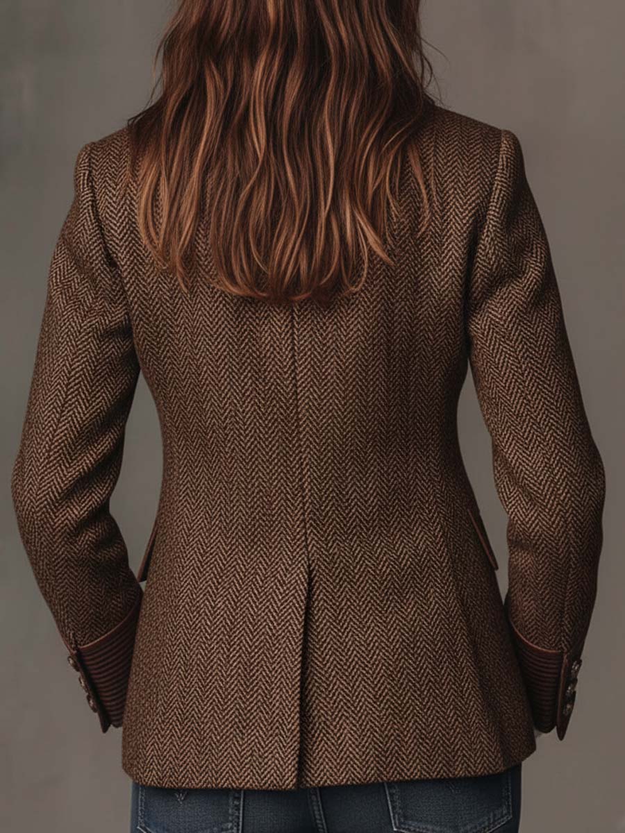 Herringbone Tweed Blazer With Printed Panels