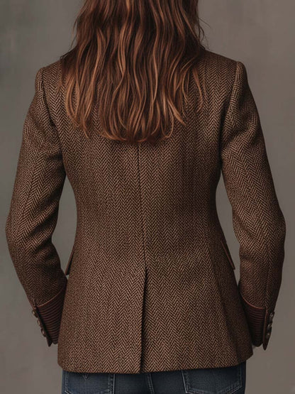 Herringbone Tweed Blazer With Printed Panels