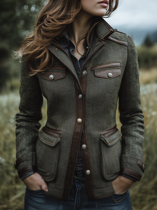 Vintage Multi-Pocket Tweed Outdoor Jacket