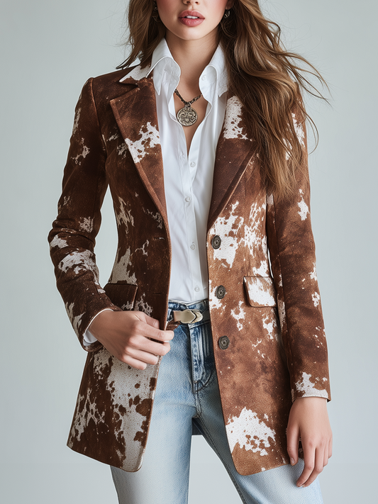 Vintage Cow Skin Print Eco-friendly Suede Jacket