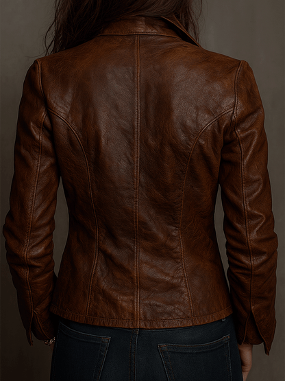 Elegant Retro Brown Leather With Distressed Finish Blazer