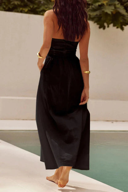 Yolaina® | Sexy plain sleeveless dresses with pocket pleats and halterneck