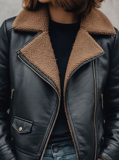 Classic Black Shearling Eco Leather Moto Jacket