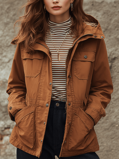Retro Outdoor-Inspired Brown Utility Jacket