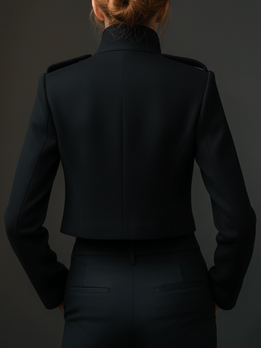 Vintage-Inspired Black Double Rows Of Gold Buttons Short Fit Jacket