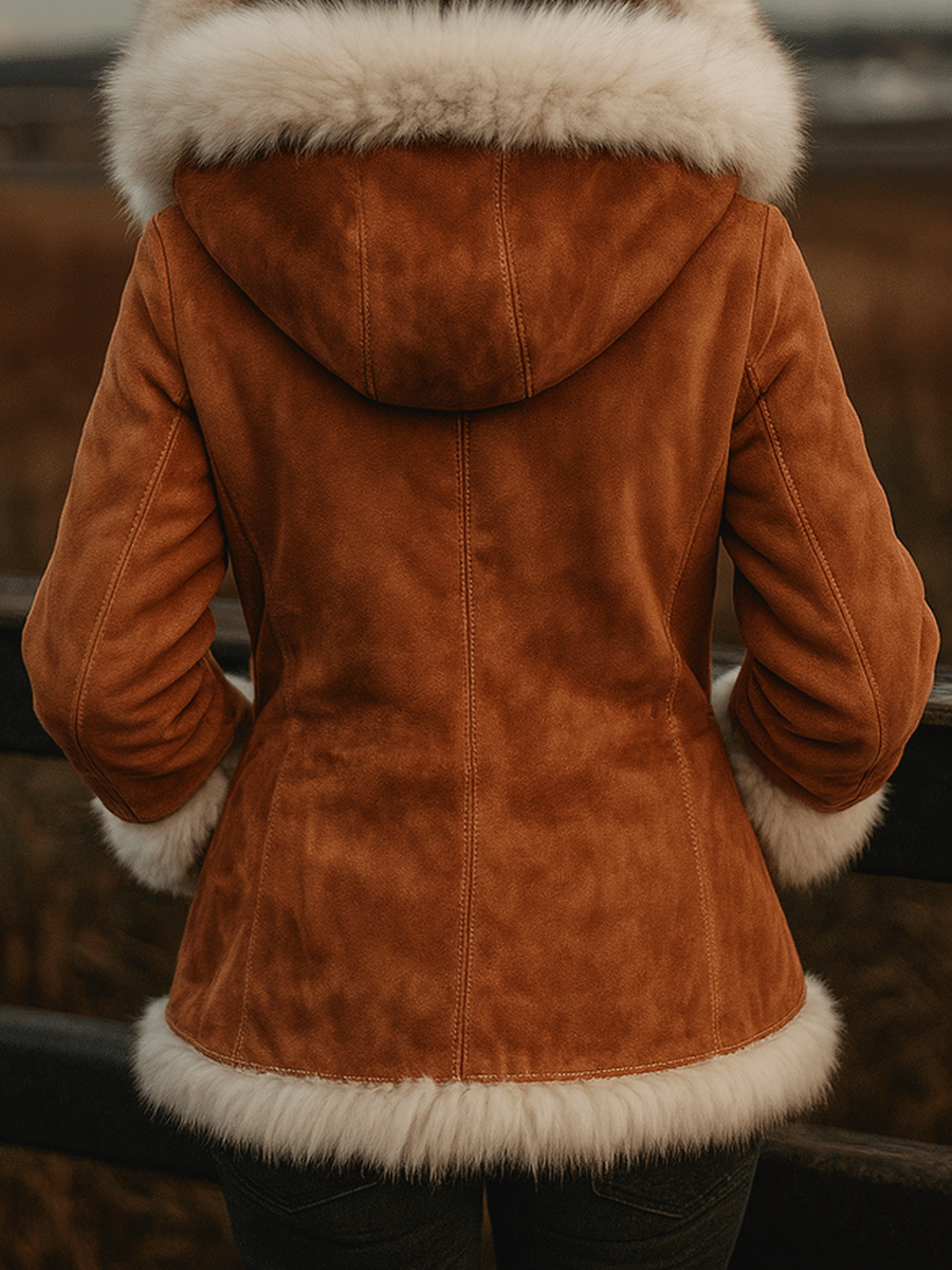 Vintage Warmth Camel Shearling Hooded Jacket