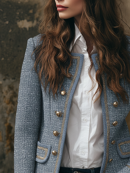 Retro Chanel Style Poly Velvet Tweed Jacket