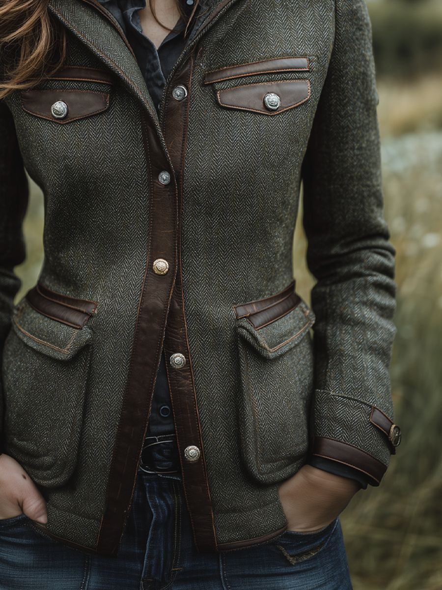 Vintage Multi-Pocket Tweed Outdoor Jacket