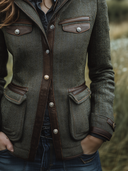 Vintage Multi-Pocket Tweed Outdoor Jacket