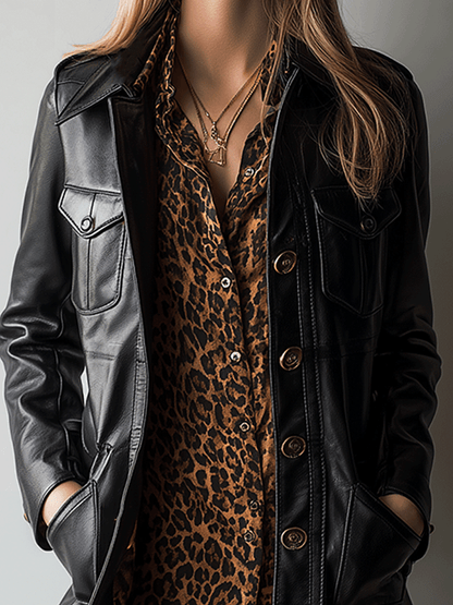 Retro Chic Leather Long Jacket