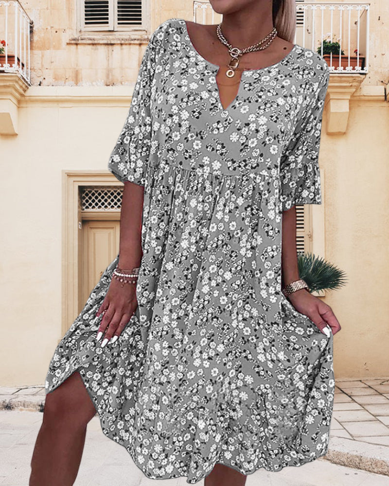 Victoria® | Elegant Half-Sleeved Dress Made Of Floral Cotton Material