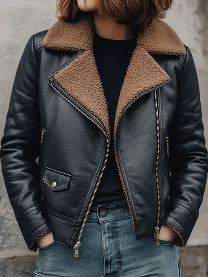 Classic Black Shearling Eco Leather Moto Jacket