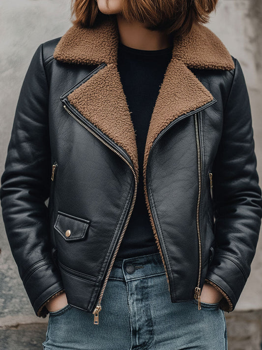 Classic Black Shearling Eco Leather Moto Jacket