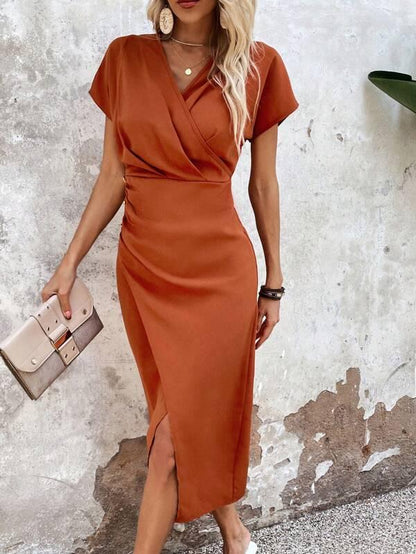 Patricia® | Orange midi dress with V-neck and slit