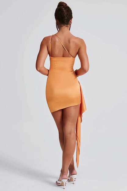 Rhoda® | Sexy slim fit backless one shoulder satin mini dress
