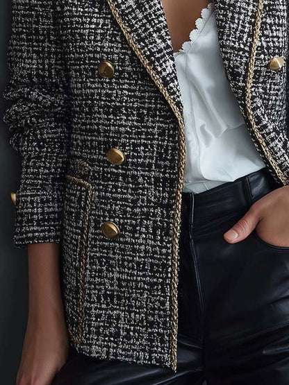 Tweed Double-Breasted Blazer With Gold Trim