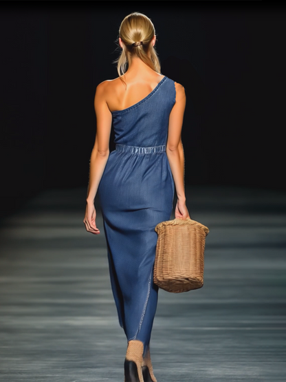 【24-hour shipping out】Elegant Strapless Denim 3D Floral Maxi Dress