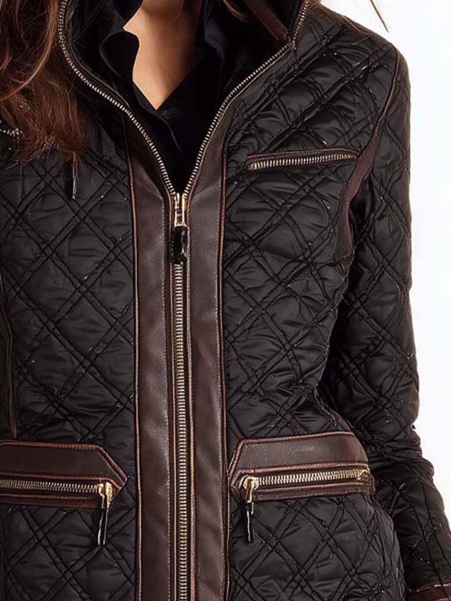 Quilted Moto Jacket With Contrast Leather Trim