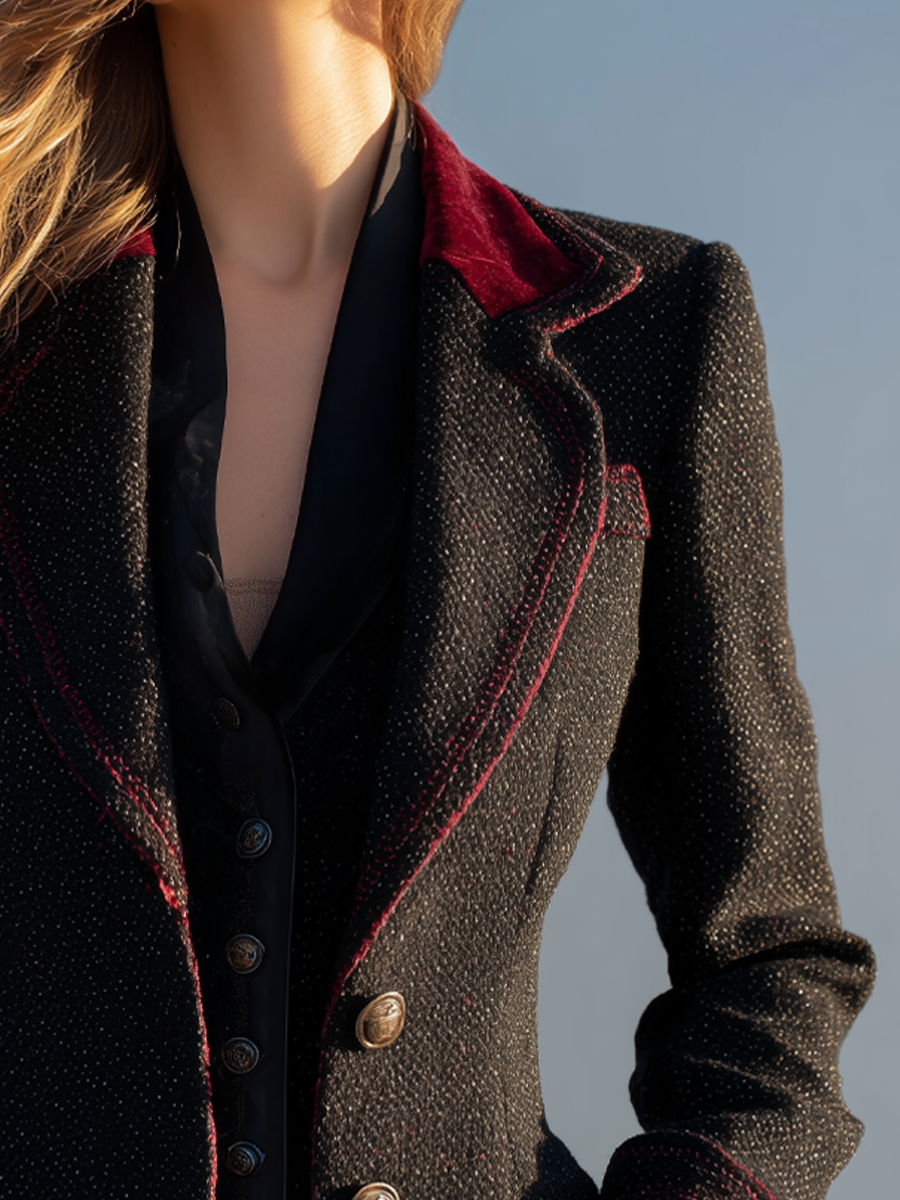 Vintage Poly Velvet Cuff Tweed Jacket