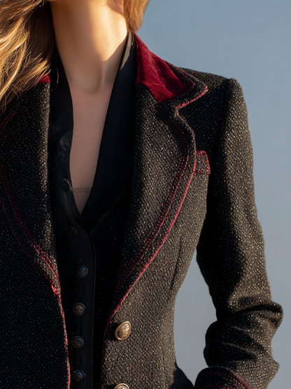 Vintage Poly Velvet Cuff Tweed Jacket