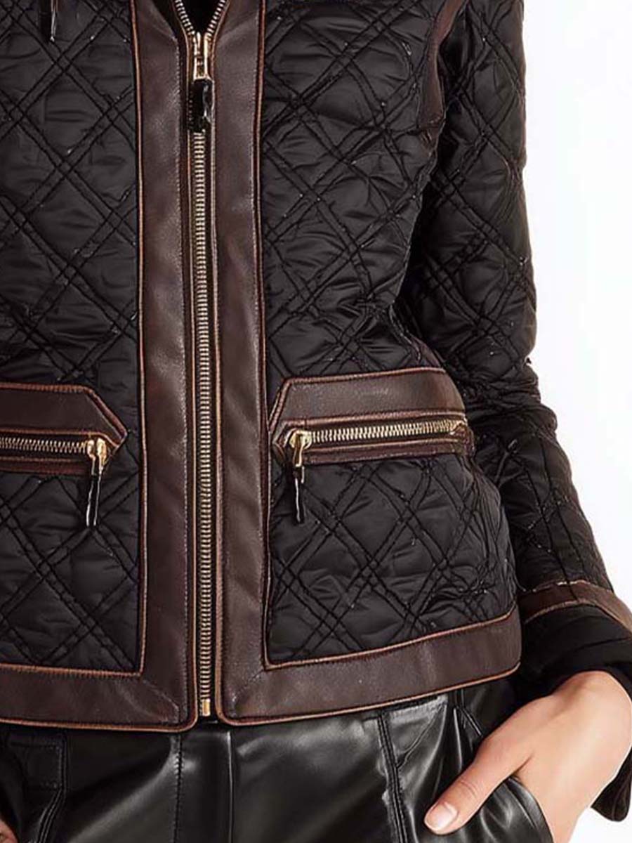 Quilted Moto Jacket With Contrast Leather Trim