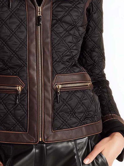 Quilted Moto Jacket With Contrast Leather Trim