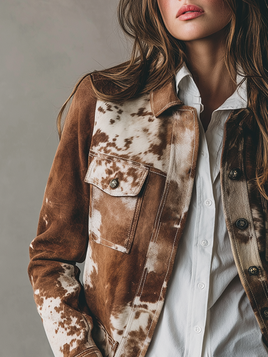 Vintage Cow Skin Prined Eco-friendly Suede Jacket