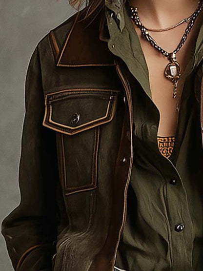 Women’s Vintage Microsuede Contrast Trim Jacket