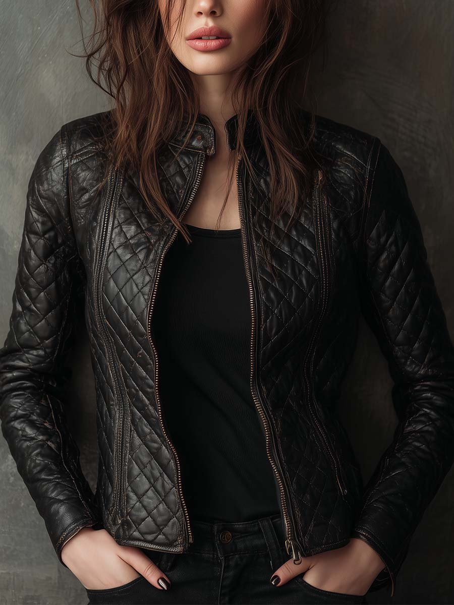 Eco-Leather Quilted Biker Jacket