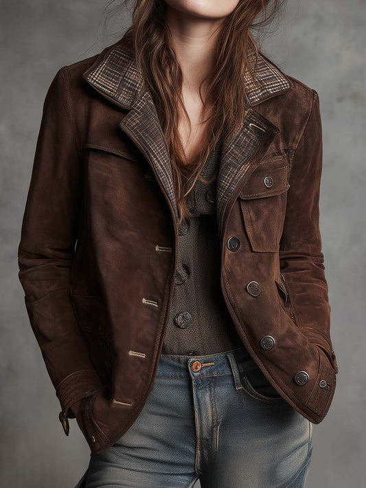 Vintage Brown Suede Military Jacket
