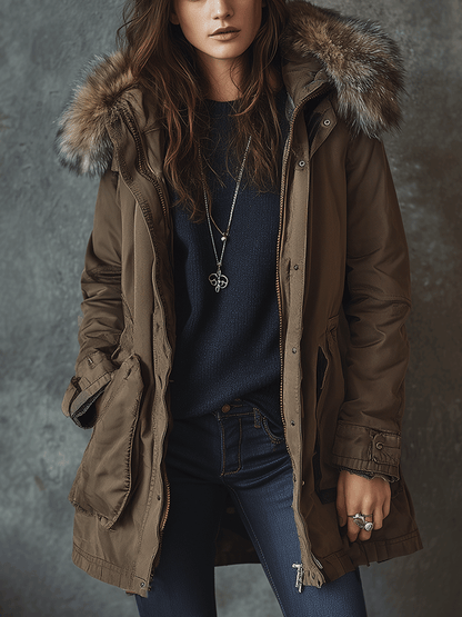 Casual Outdoor Fur Hooded Parka Work Jacket