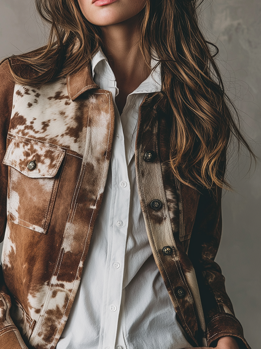 Vintage Cow Skin Prined Eco-friendly Suede Jacket