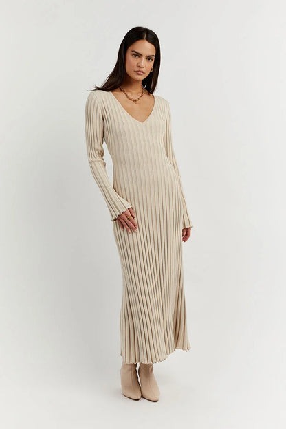 Luisa® | Knitted Midi Dress With V-Neck And Sleeves