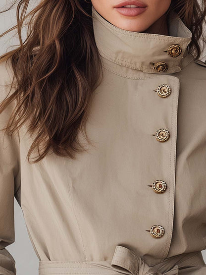 Vintage Khaki Belted Military-Inspired Jacket