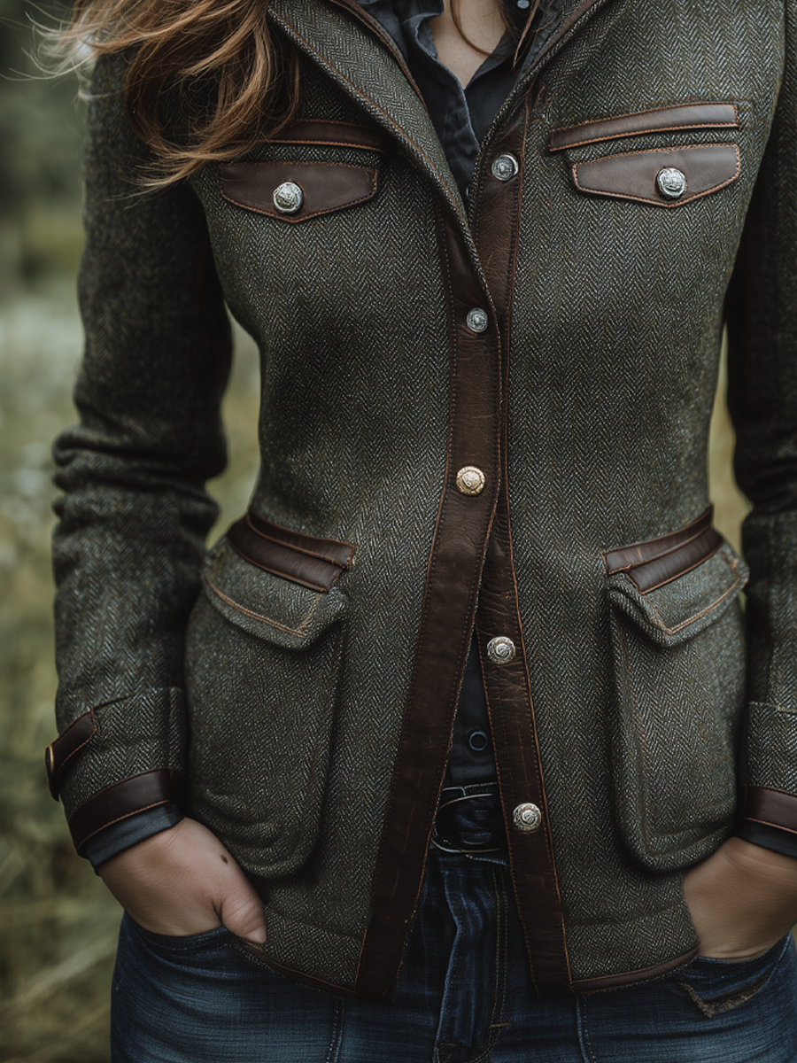 Vintage Multi-Pocket Tweed Outdoor Jacket