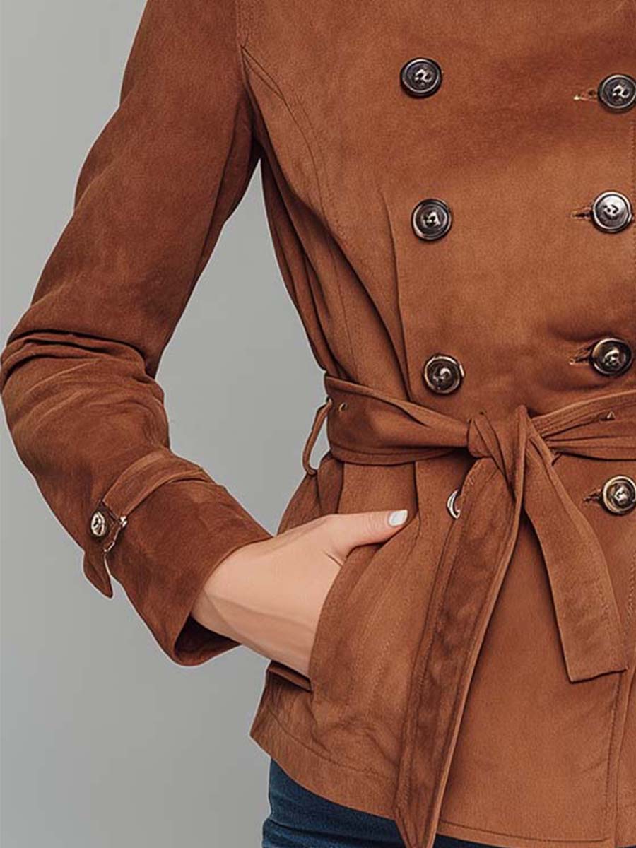 Vintage Brown Microsuede Belted Trench Coat