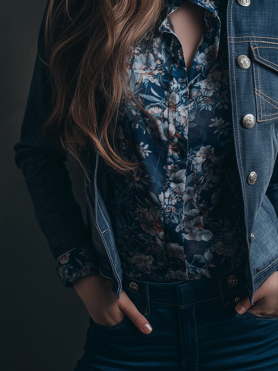 Vintage Wash Denim Military Inspired Gold Buttons Jacket