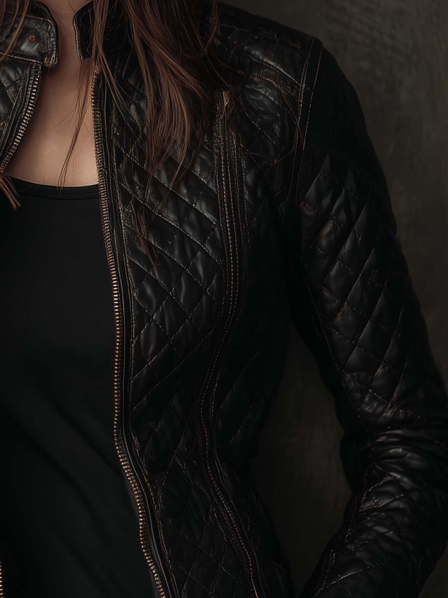 Eco-Leather Quilted Biker Jacket