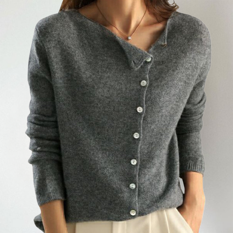KATE – CHIC ASYMMETRICAL BUTTON CARDIGAN